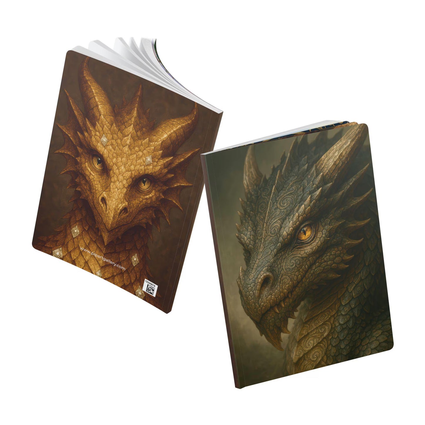 Dragon journal with detailed scales and fierce eyes — fantasy-inspired art notebook.