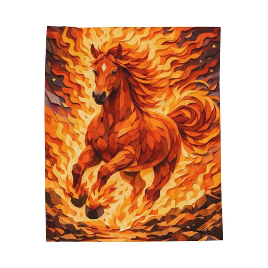 Mythical fire horse art on plush blanket, Year of the Horse fantasy decor throw