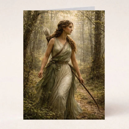 Mythology-inspired wall art of  Artemis in a forest, fantasy decor print