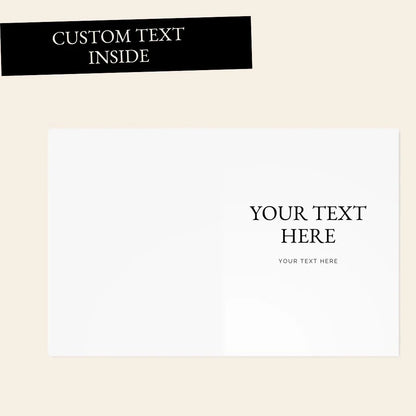 Blank greeting card with customizable text inside, minimalist design on white background.