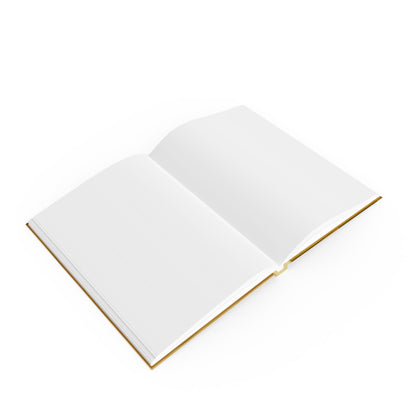 Blank open art journal with white pages and gold-edged binding on a white background