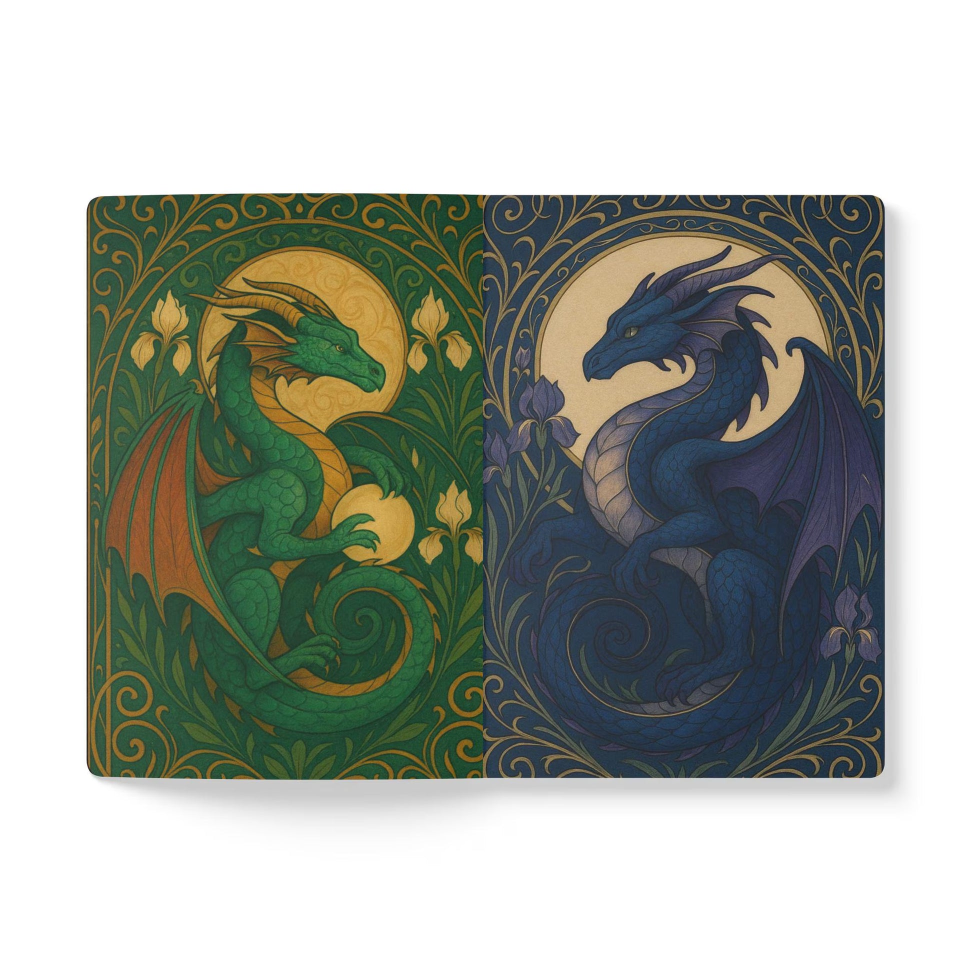  Dragon journal with detailed scales and fierce eyes — fantasy-inspired art notebook.