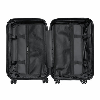 Phoenix design travel suitcase with vibrant orange bird and flames, mythological art luggage