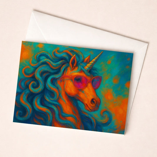 Retro-style unicorn artwork with 70s fantasy colors.